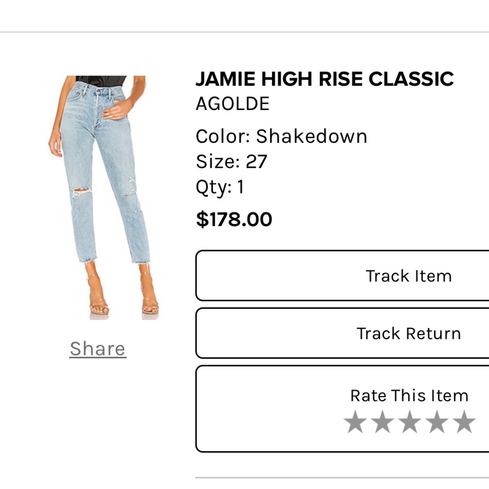Agolde Jamie High Rise Classic In Shakedown